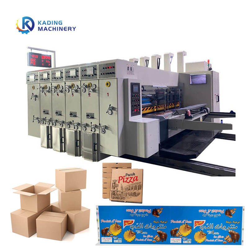 Máquina de impressão de caixa corrugada de alimentação de borda de chumbo de alta velocidade com impressão multicolor